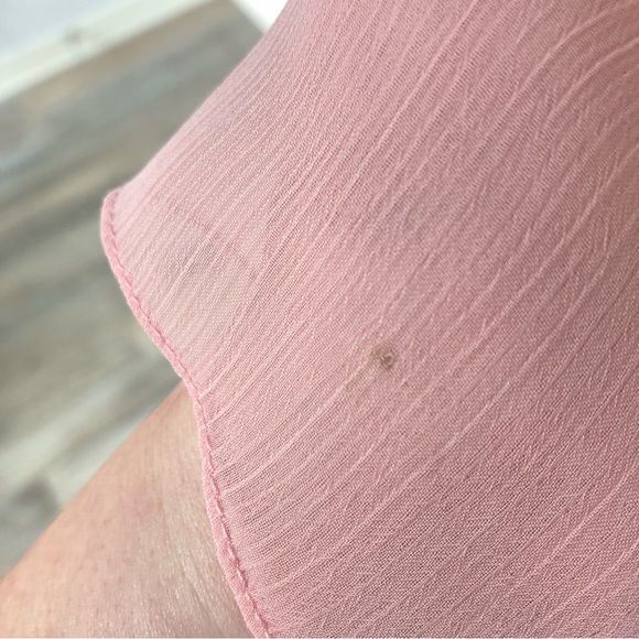 David’s Bridal Strapless Pink Crinkle Chiffon Bridesmaid Dress with Cascade - Picture 7 of 9